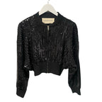 Alexandre Vauthier Black Sequined Knit Jacket Full Zip Cropped Womens Size XS