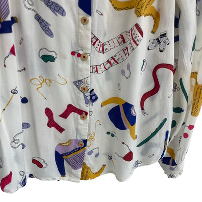 Anthropologie Maeve Snow Day Ski Winter Theme Print Button Up Top Womens Size 6