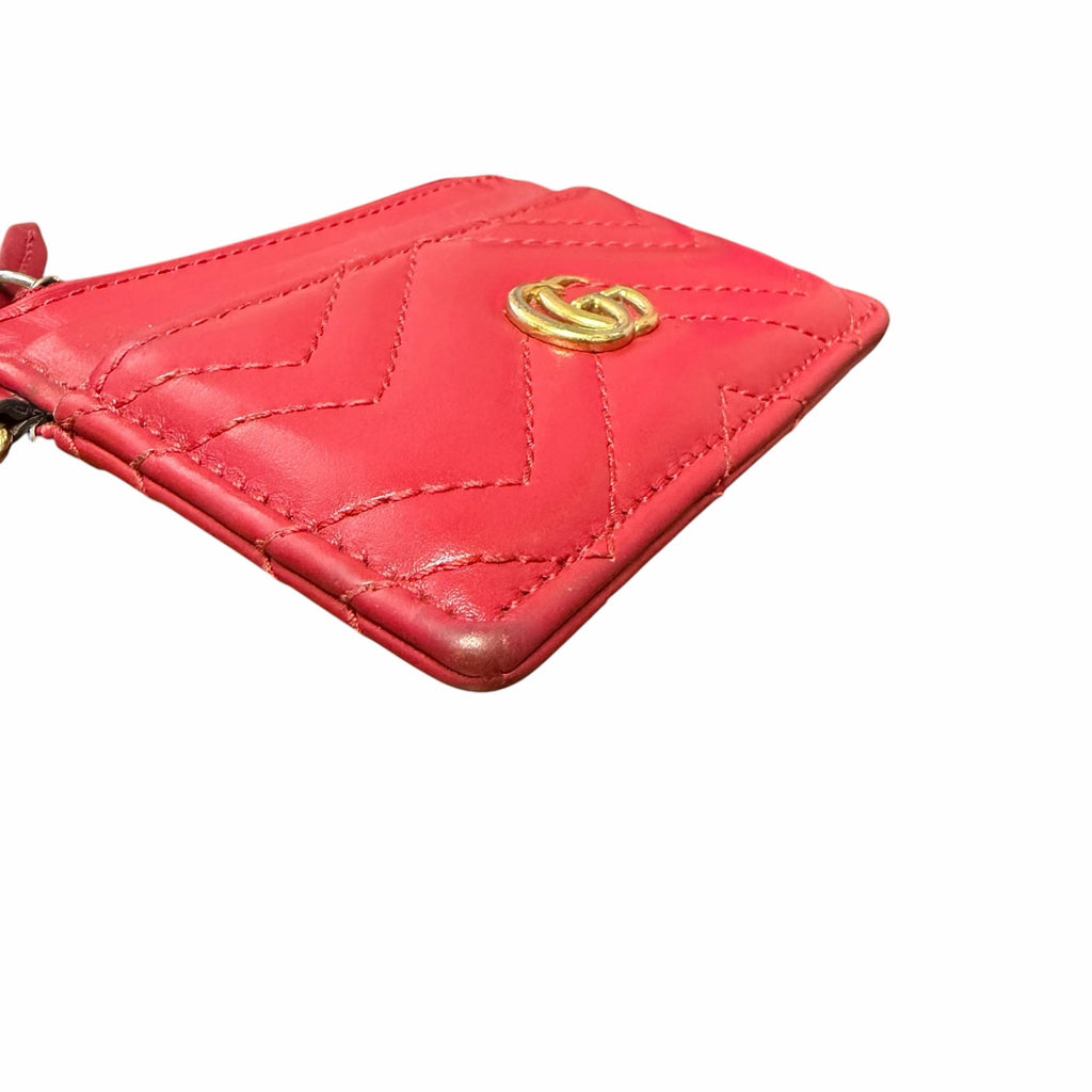 Gucci GG Marmont Coin Card Holder Keychain Wallet Red Leather AS IS