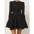 NWT Zimmermann Hypnotic Lace Trim Belted Linen Silk Mini Dress Black US 4