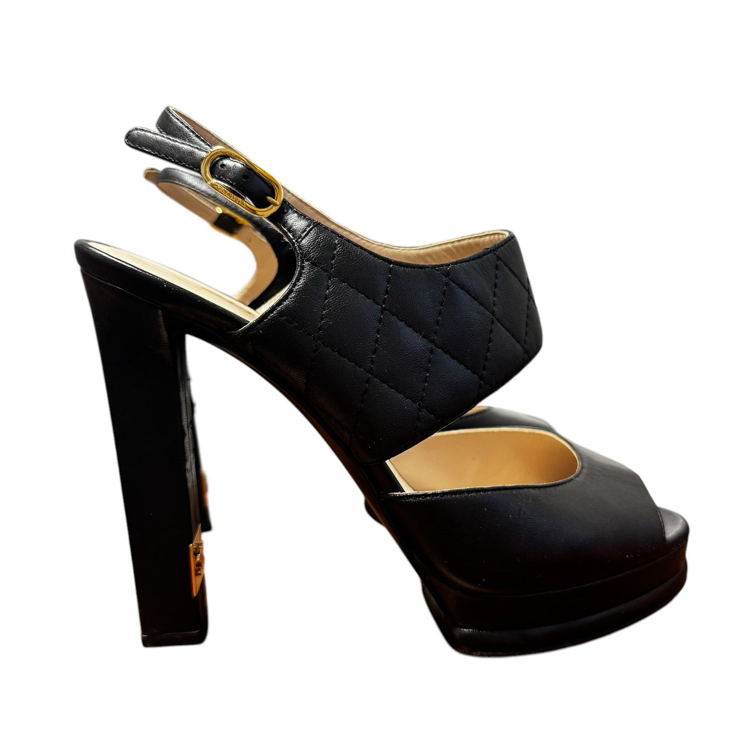 Chanel Black Black Quilted Detail Leather CC Platform Sandals Womens 9.5 AS IS