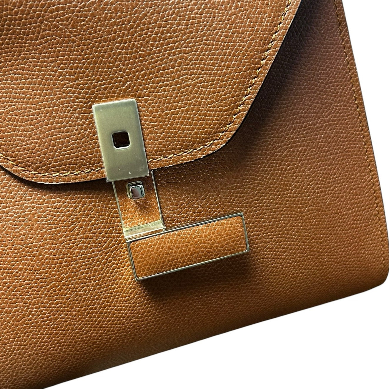 Valextra Havana Brown Iside Foldover Mini Top Handle Leather Bag