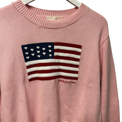LoveShackFancy Blushing Liberty Pink Ty Cotton Flag Pullover Sweater Womens XS