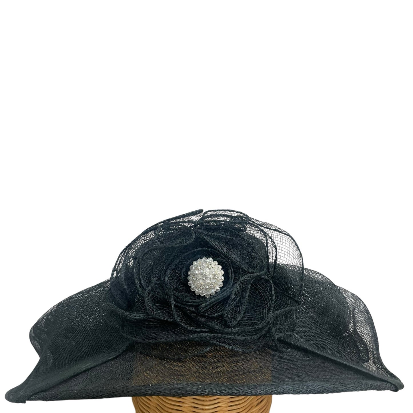 Unbranded Black Mesh Pearl Beaded Accent Church / Easter / Derby Hat