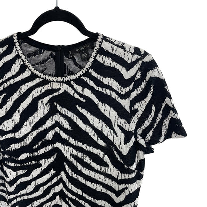 St. John Zebra Jacquard Knit Short Sleeve Knee Length Sheath Dress Womens Size 8