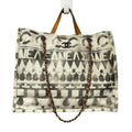 Chanel Cream Gray Canvas Iliad Chain Leather Strap Shopping Tote Bag