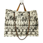 Chanel Cream Gray Canvas Iliad Chain Leather Strap Shopping Tote Bag