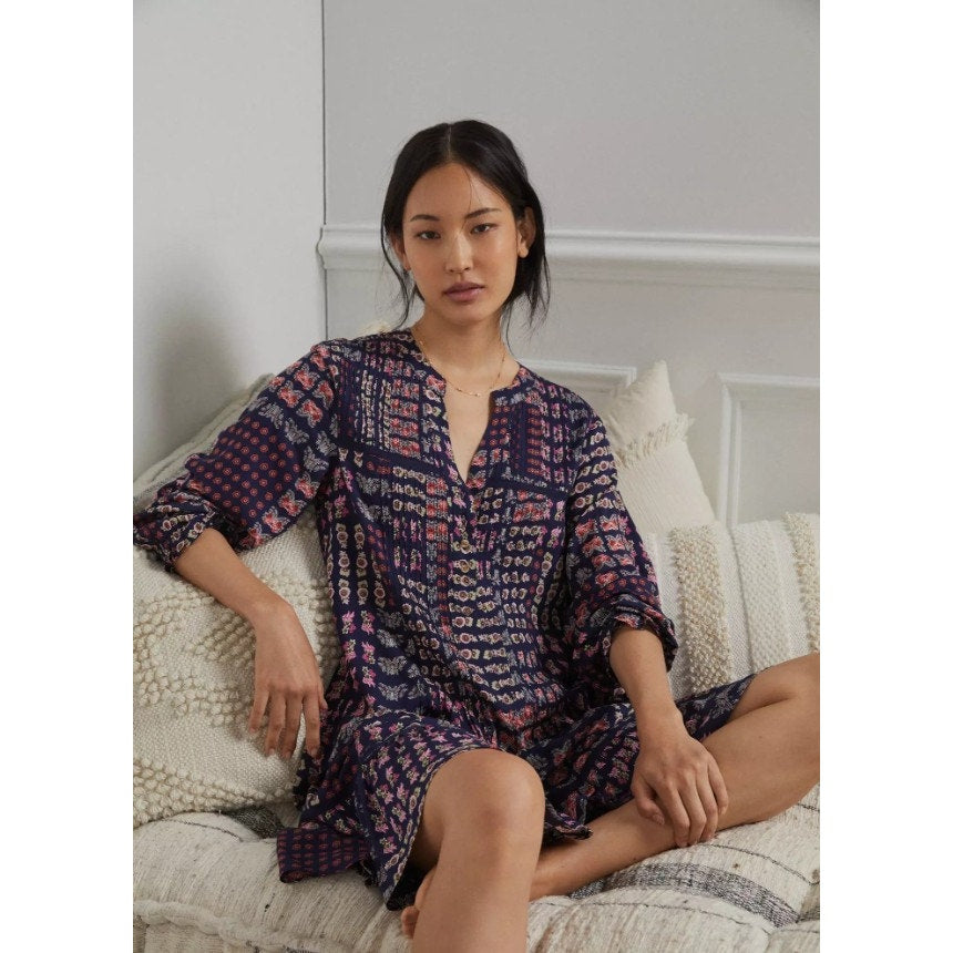 by Anthropologie Navy Pink Floral Print Diana Pintucked Tunic Dress Womens XS