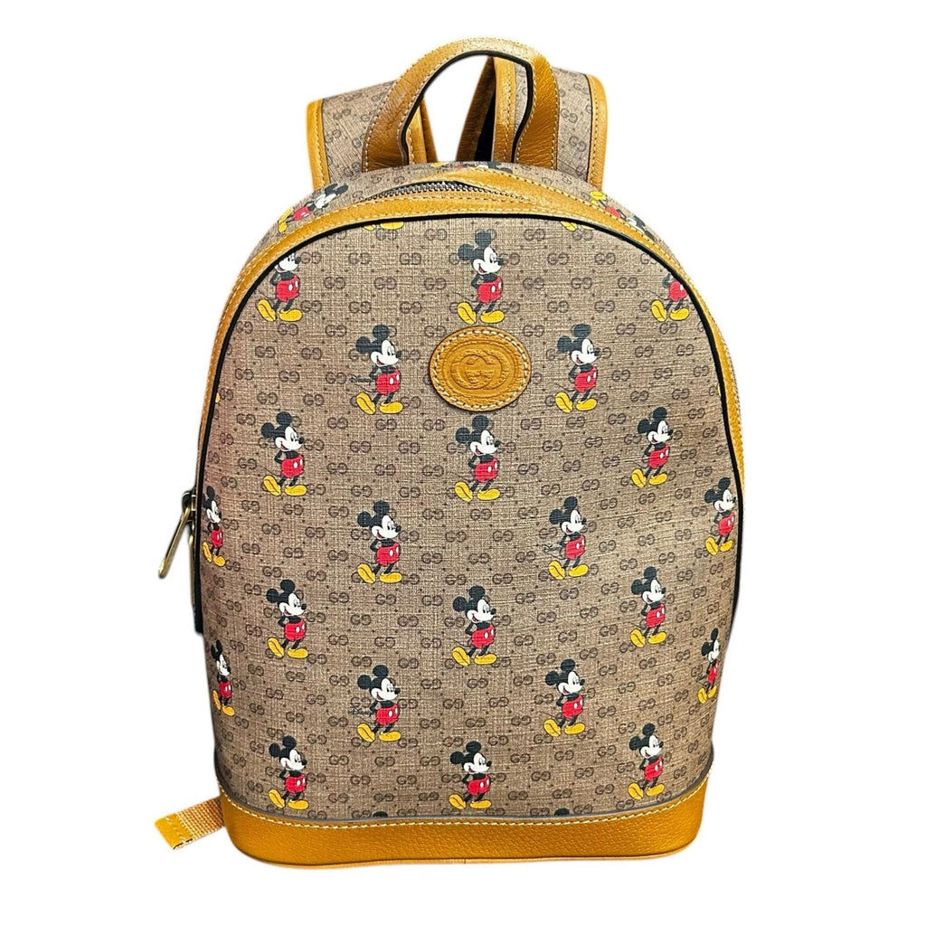 Gucci x Disney Tan Brown GG Supreme Mickey Mouse Dome Backpack