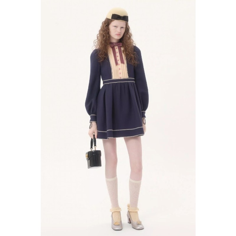 NWT Valentino Couture Indigo Birch Crepe Wool Silk Blend Mini Dress 36 / US 0