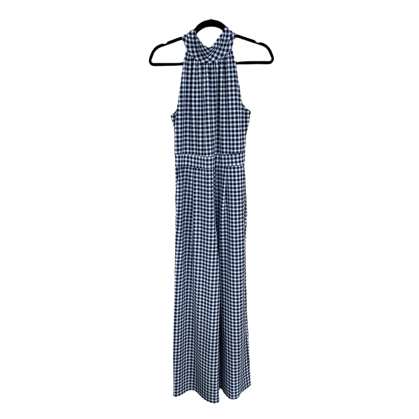 NWT Jude Connelly Gingham Navy White Isabelle Mock Neck Jumpsuit Womens Small