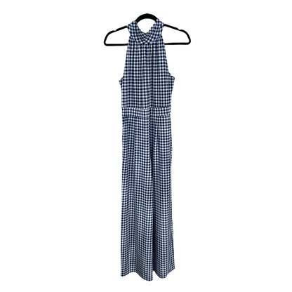 NWT Jude Connelly Gingham Navy White Isabelle Mock Neck Jumpsuit Womens Small