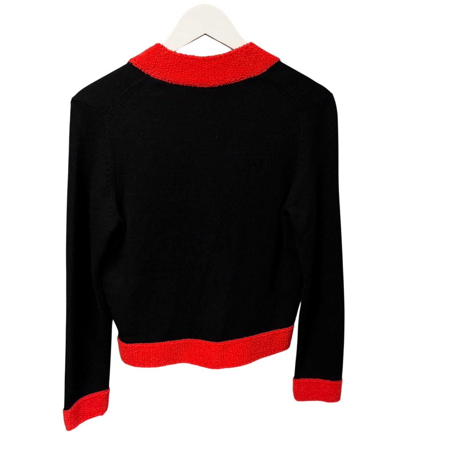 Chanel 2019 Cashmere Wool Button Up Cardigan Black Red Lion Buttons FR 36 / US 4