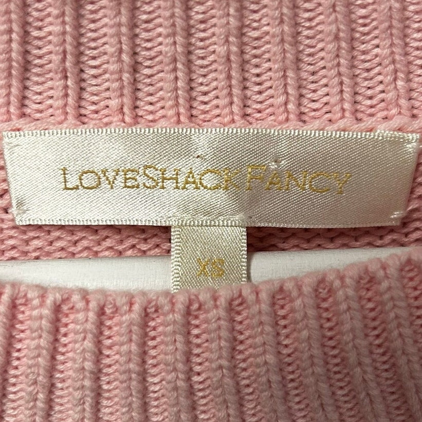 LoveShackFancy Blushing Liberty Pink Ty Cotton Flag Pullover Sweater Womens XS