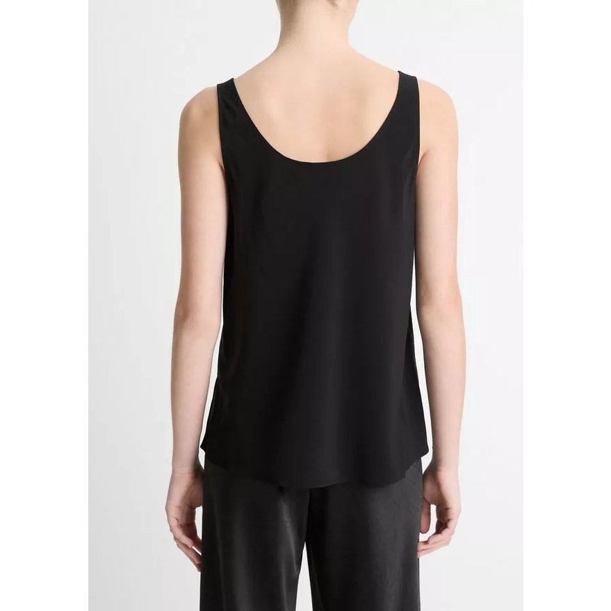 NWT Vince Black Sleeveless Scoop Neck Side Slit Silk Tank Top Womens X-Small