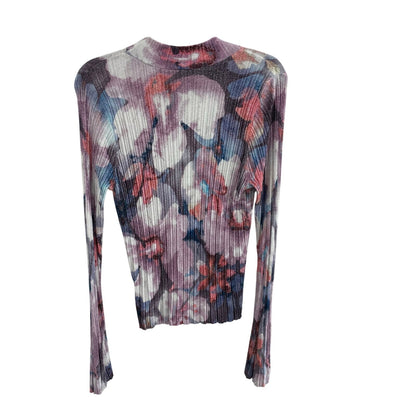 Anthropologie Pilcro Velvet Turtleneck Sweater Purple Floral Pattern Size Large