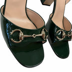 Gucci Lady Horsebit 75 Patent Leather Sandals Dark Green Size 39 / US 9 Timeless