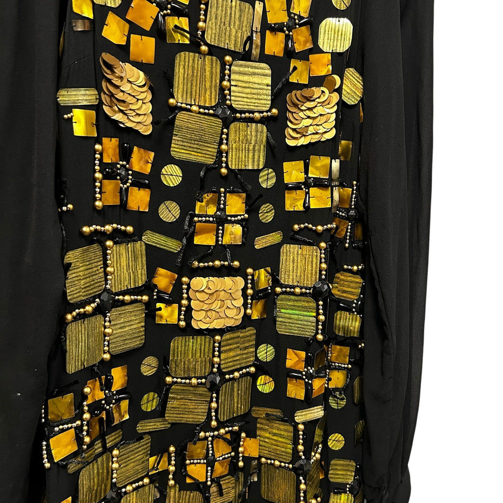 Emilio Pucci Black Gold Sheath Paillette Sequin Embellished Runway Dress 42 US 6
