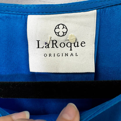 La Roque Blue 3/4 Ruffle Sleeve Round Neck Hi Low Silk Mini Dress Womens Large