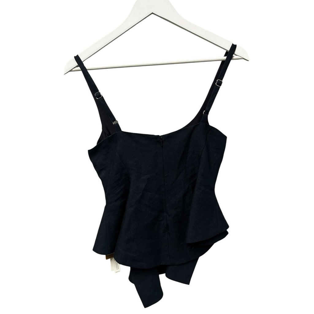 NWT KHAITE Dark Navy Handkerchief Hem Loa Peplum Linen Top Womens 2