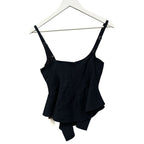 NWT KHAITE Dark Navy Handkerchief Hem Loa Peplum Linen Top Womens 2