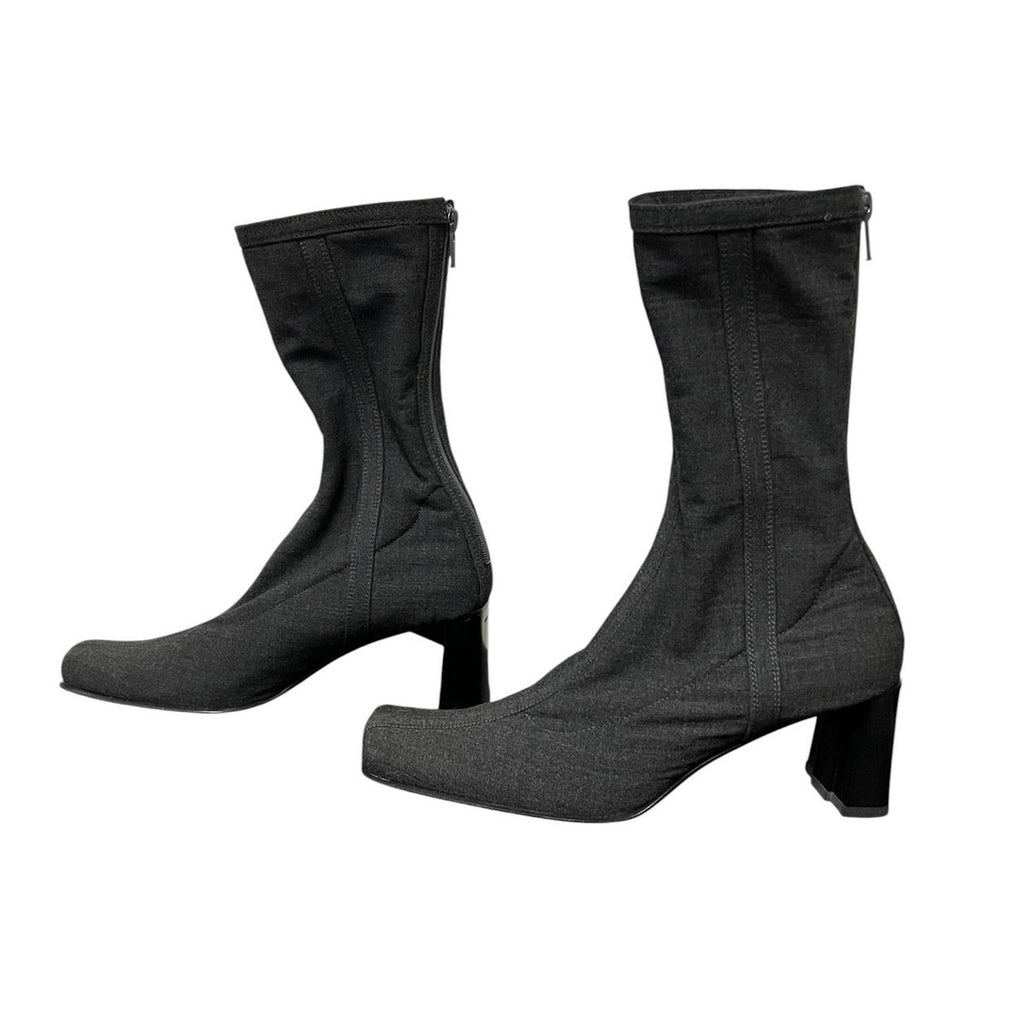 Prada Square Toe Block Heel Sock Boot Gray Womens 36.5 / US 6.5 Designer Y2K