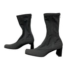 Prada Square Toe Block Heel Sock Boot Gray Womens 36.5 / US 6.5 Designer Y2K