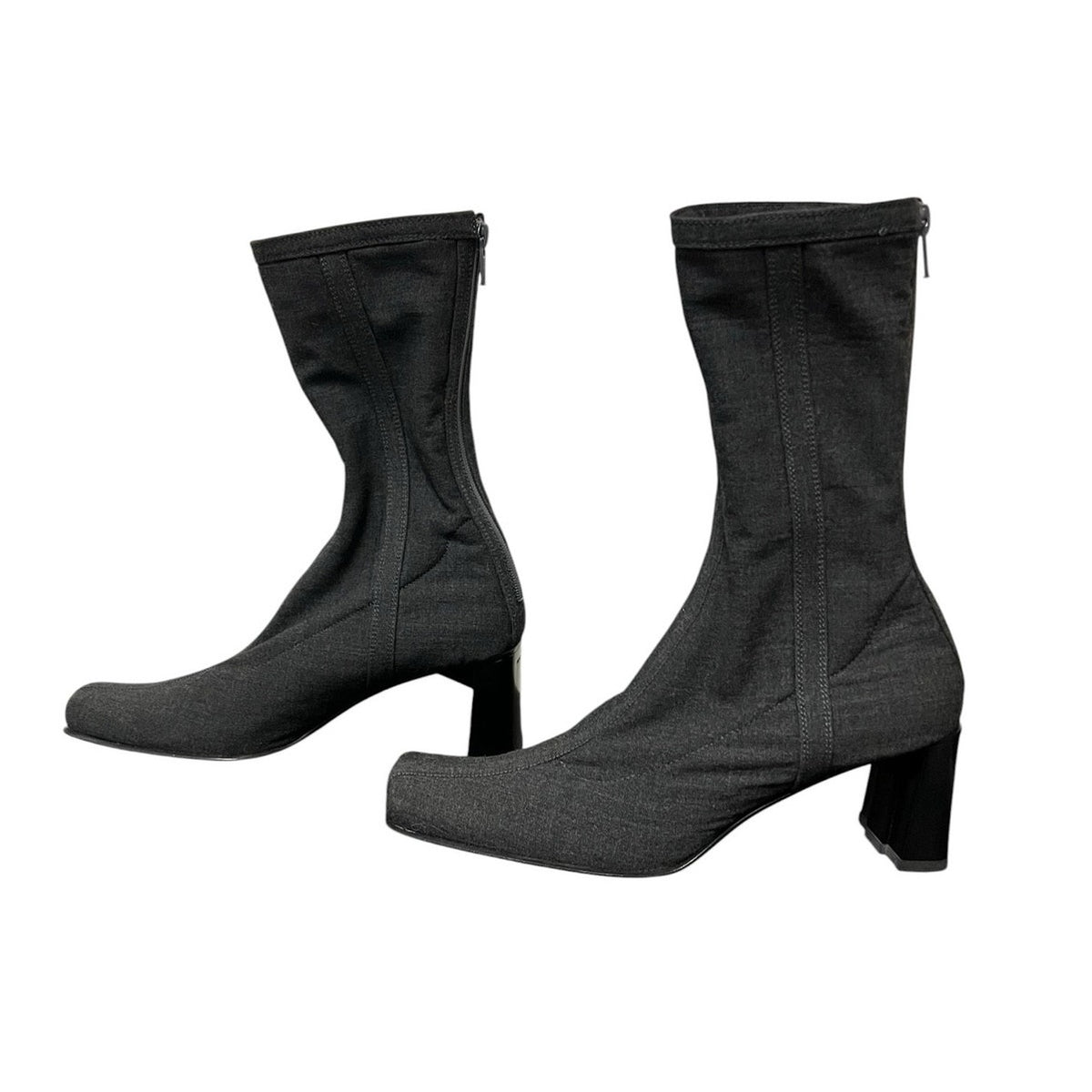 Prada Square Toe Block Heel Sock Boot Gray Womens 36.5 / US 6.5 Designer Y2K