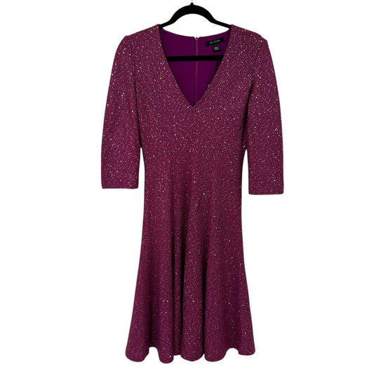 NWT St. John Ripe Berry Sequin Embellished 3/4 Sleeve V Neck Dress Womens 4