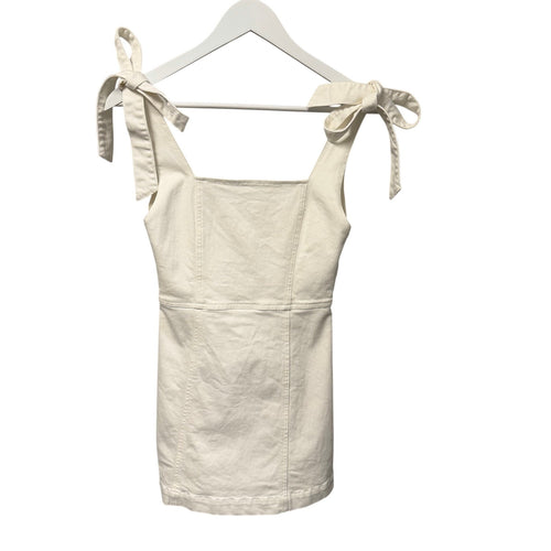 Alice + Olivia Jeans Maryann Tie Shoulder White Denim Mini Dress Womens Size 2