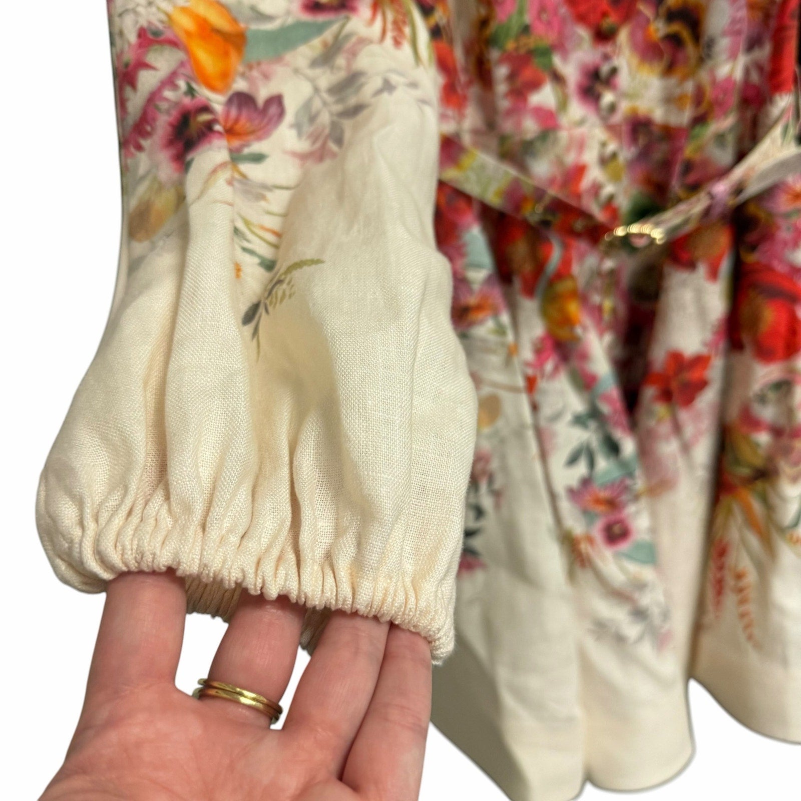 Zimmermann Wonderland Belted Floral Print Linen Mini Dress Size AU 0 / US 4