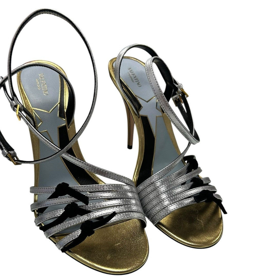 Valentino Garavani Gold Silver Black Nodine 100mm Sandals Womens 39 / US 9