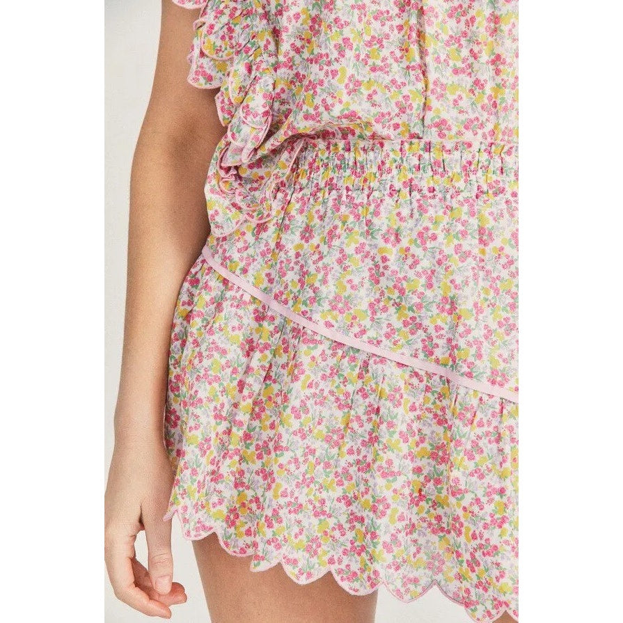 LoveShackFancy Memphis Mini Skirt Dainty Floral Print Pure Cotton Womens Small