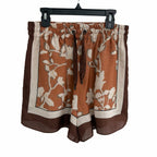 Brunello Cucinelli Silk Floral Print Drawstring Shorts Brown Orange Womens US 2