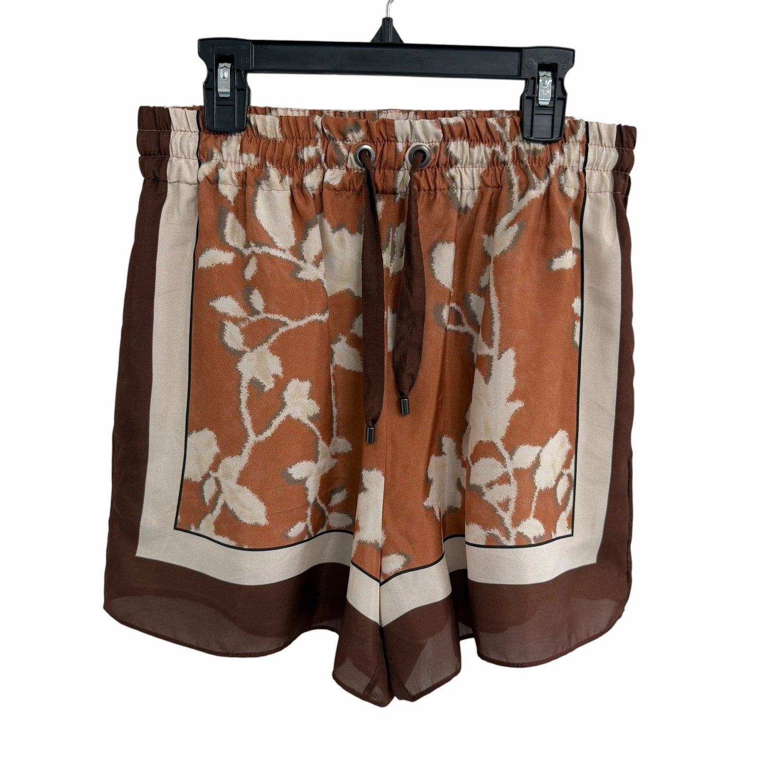 Brunello Cucinelli Silk Floral Print Drawstring Shorts Brown Orange Womens US 2