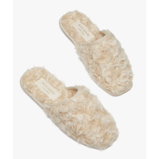 Kate Spade Dove Cream Fluffy Faux Fur Slip On Slipper Slides Womens 8