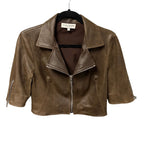 Susan Bender Cropped Leather Moto Jacket Dark Brown Womens Size 4 Neutral Grunge