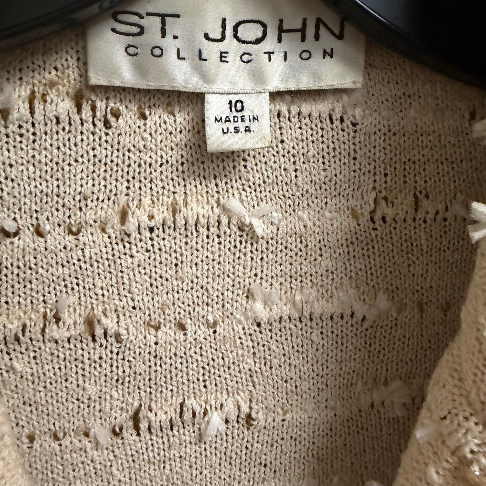 St. John Collection Neutral Tweed Boucle Knit Button Front Blazer Jacket Size 10