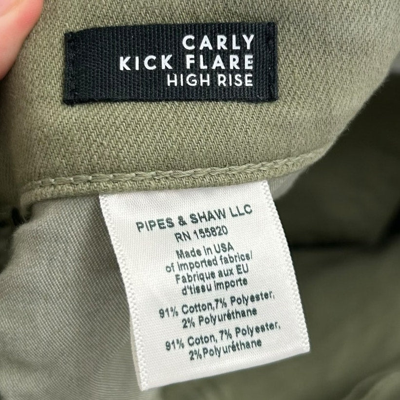 Veronica Beard Stone Army Green Carly Kick Flare High Rise Jeans Womens 26 / 2