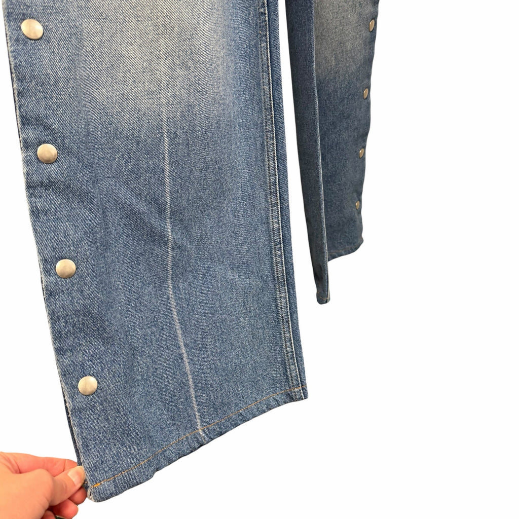 Stella McCartney Studded Snap Blue Denim Loose Bootcut Jeans Womens Size 24