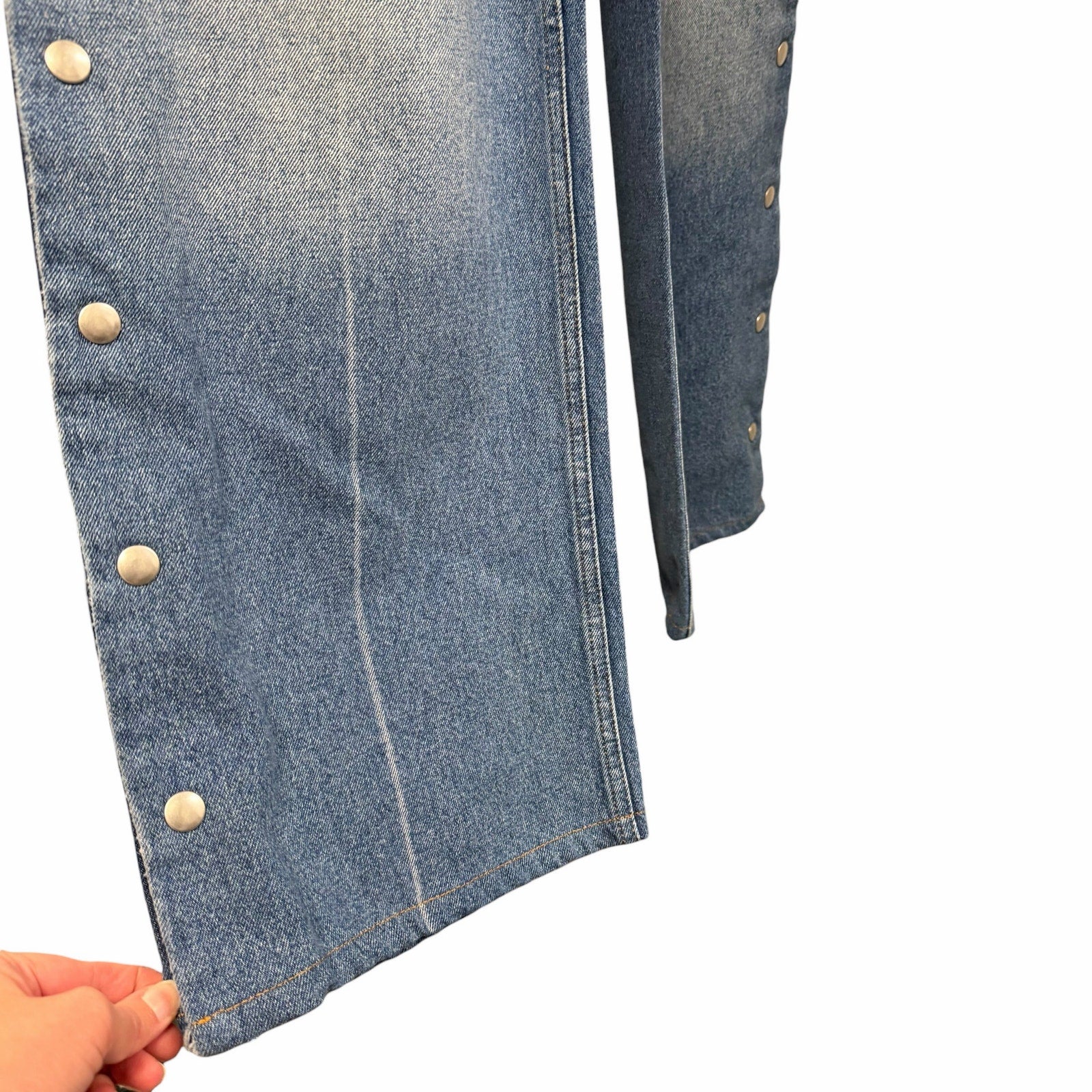 Stella McCartney Studded Snap Blue Denim Loose Bootcut Jeans Womens Size 24