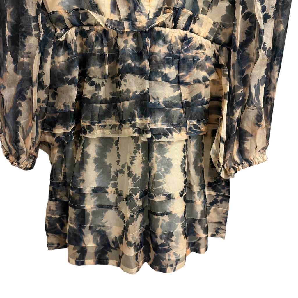 NWT Ulla Johnson Silk Adelaide Ruffled Mini Dress Abstract Fossil Print Size 0