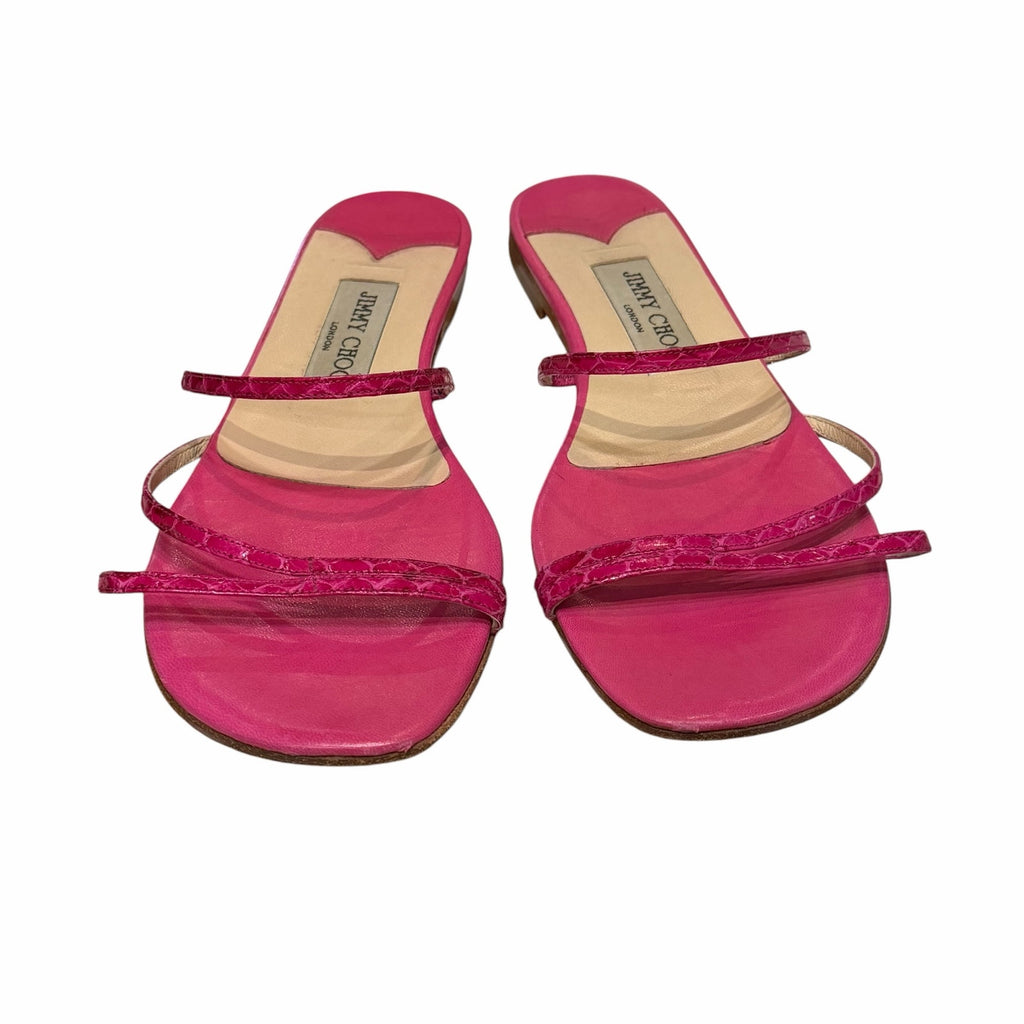 Jimmy Choo Dark Pink Croc Embossed Leather Strappy Sandal Womens Size 38 / US 8