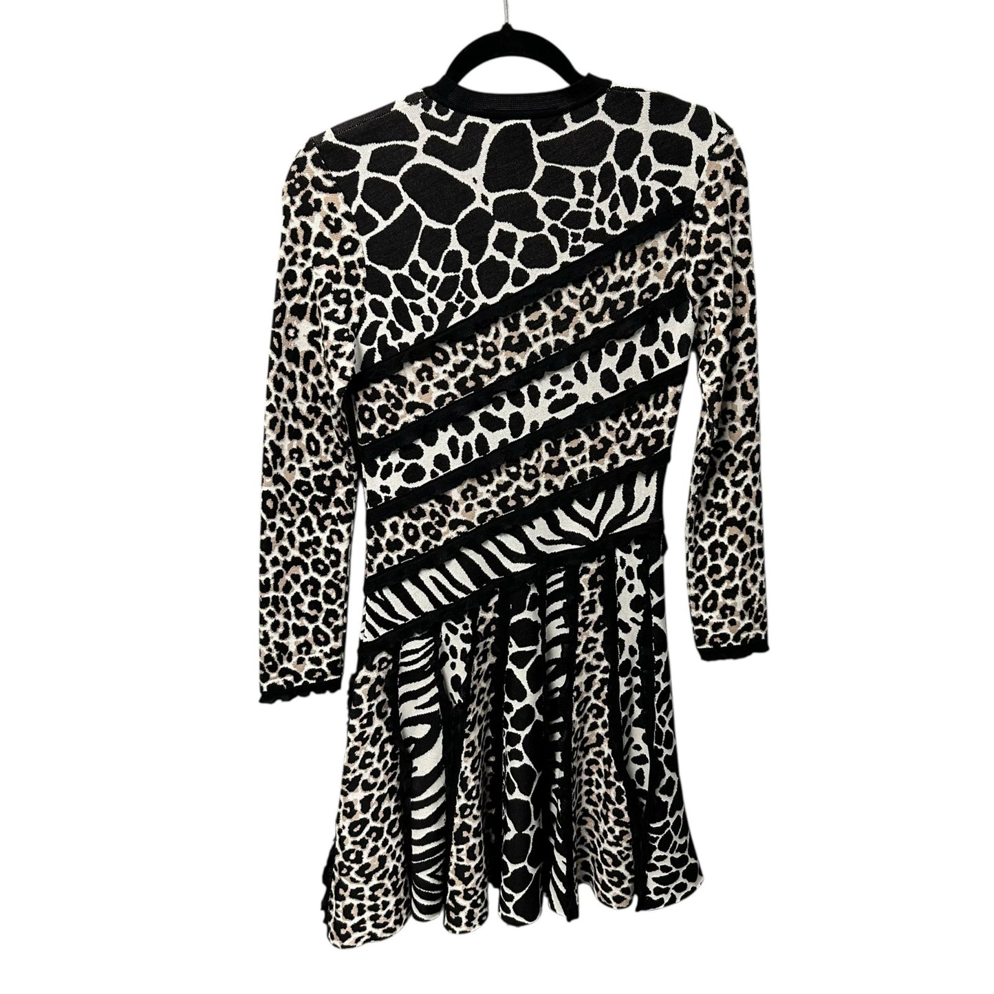 Shanghai Tang Black White Tan Mixed Animal Print Long Sleeve Dress Womens Small