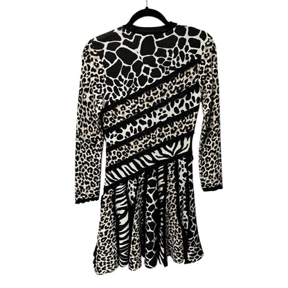 Shanghai Tang Black White Tan Mixed Animal Print Long Sleeve Dress Womens Small
