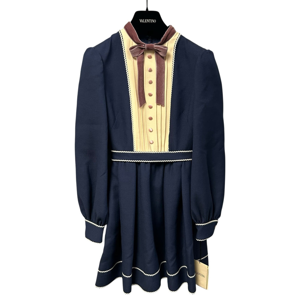 NWT Valentino Couture Indigo Birch Crepe Wool Silk Blend Mini Dress 36 / US 0