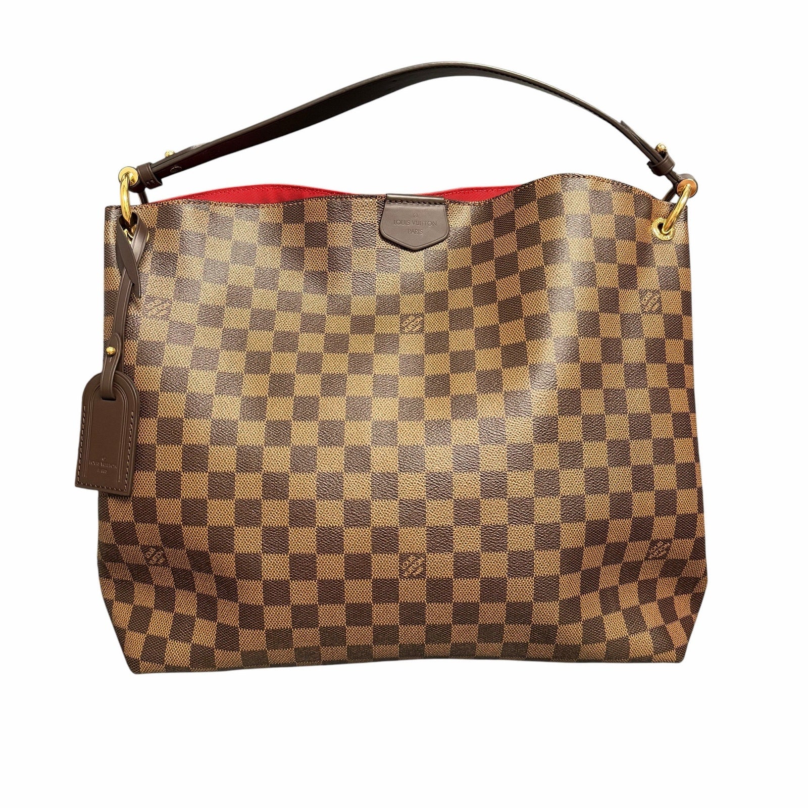 Louis Vuitton Damier Ebene Graceful Hobo PM Handbag Brown Logo Red Lining