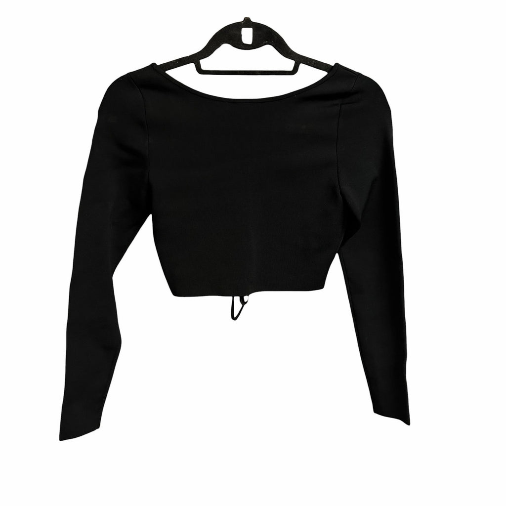 Alice + Olivia Sharee Cropped Pullover Black Tie Up Front Womens Size Small