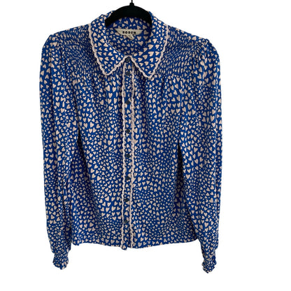 Boden Smocked Jersey Shirt Gallery Blue Heart Cluster Button Up Womens Size 2