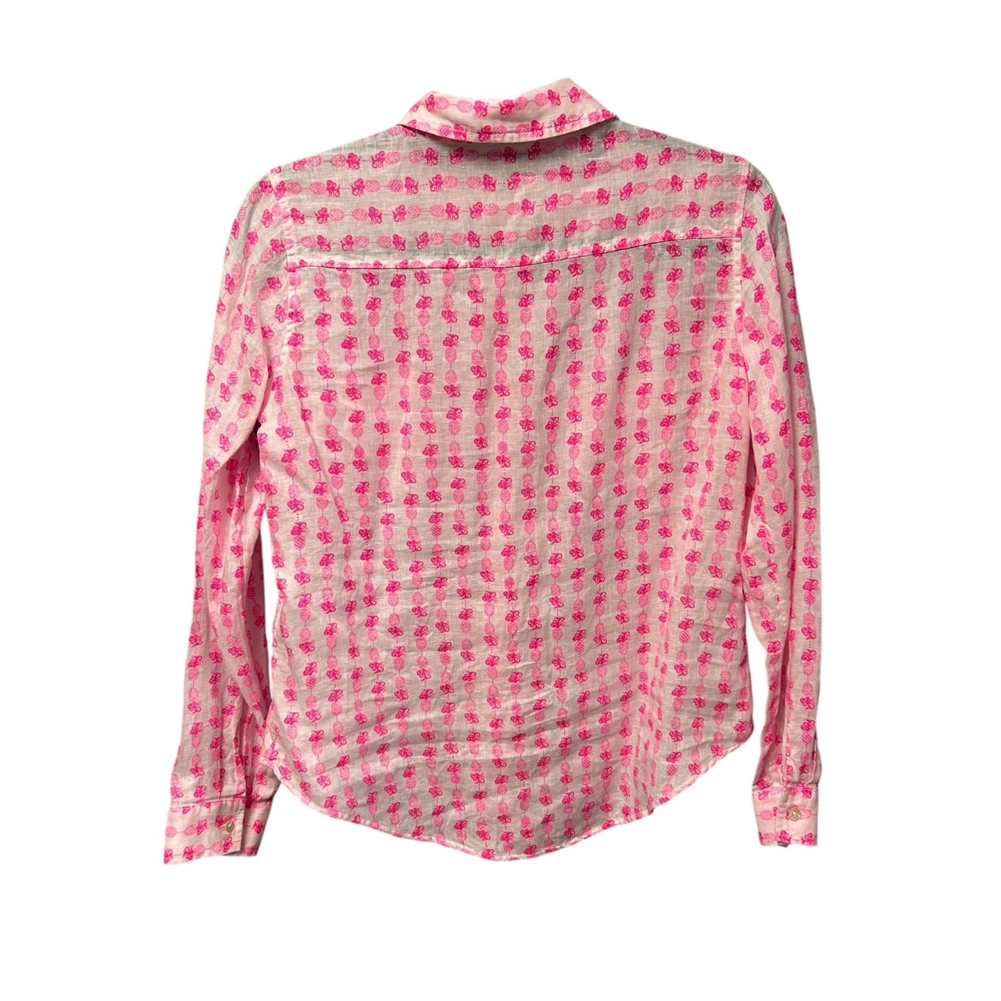 Lilly Pulitzer White Pink Pineapple Sea View Linen Button Down Top Womens XS